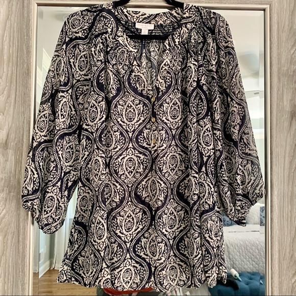 Charter Club blue brocade patterned top - Picture 1 of 4